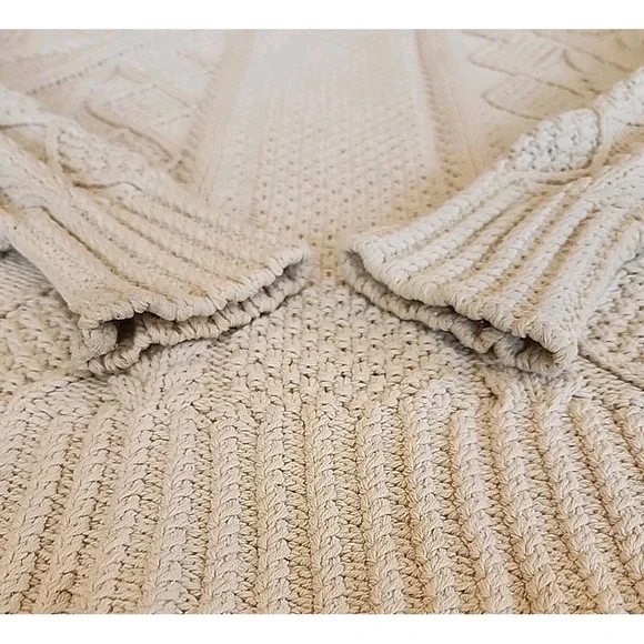 LL Bean Signature Fisherman Sweater Chunky Cable Knit Cottage Cream Womens Sz S - Picture 5 of 11